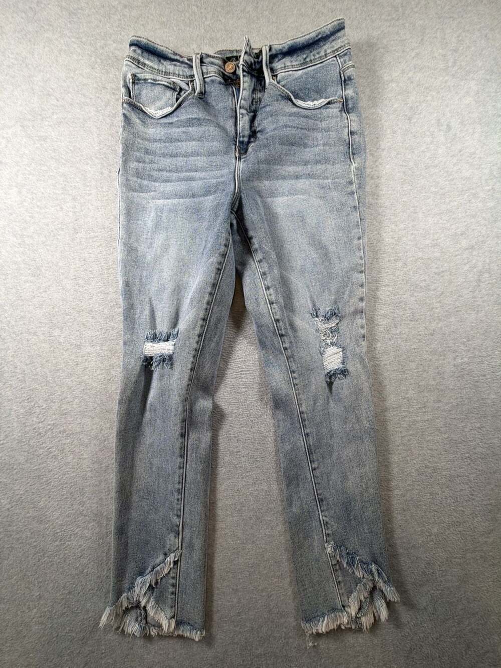 Royalty for Me Women's High Rise Vintage Stretch Distressed Tulip Ankle Jeans